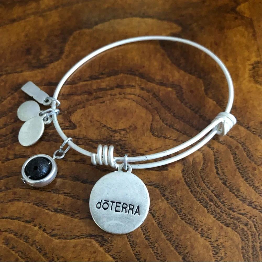 Doterra matte silver metal charm adjustable bangle bracelet